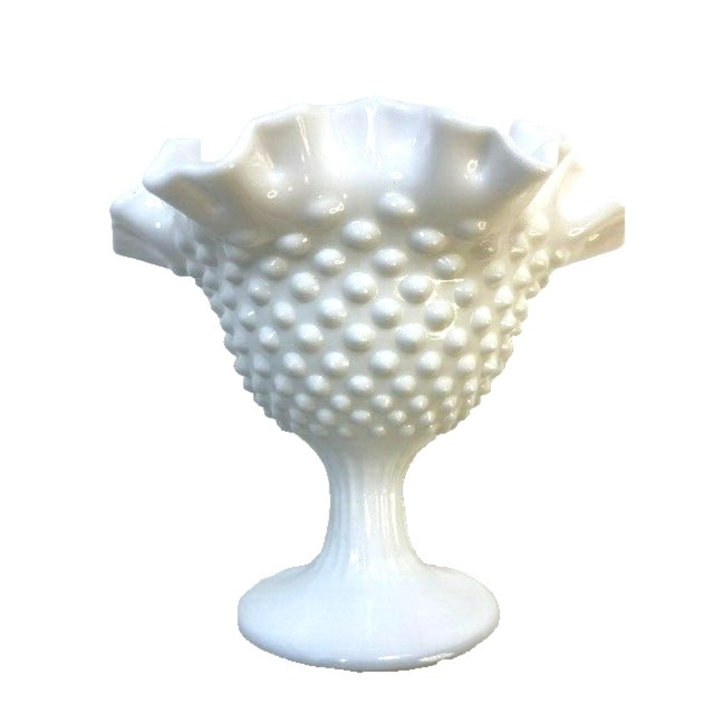 Vtg Fenton Art‎ Milk Glass Hobnail 6" Pinched Ruffled Edge